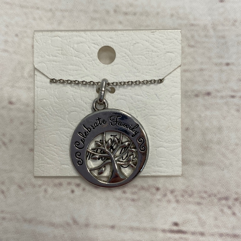 New silver "Celebrate Family" tree fashion necklace by Bria Kate